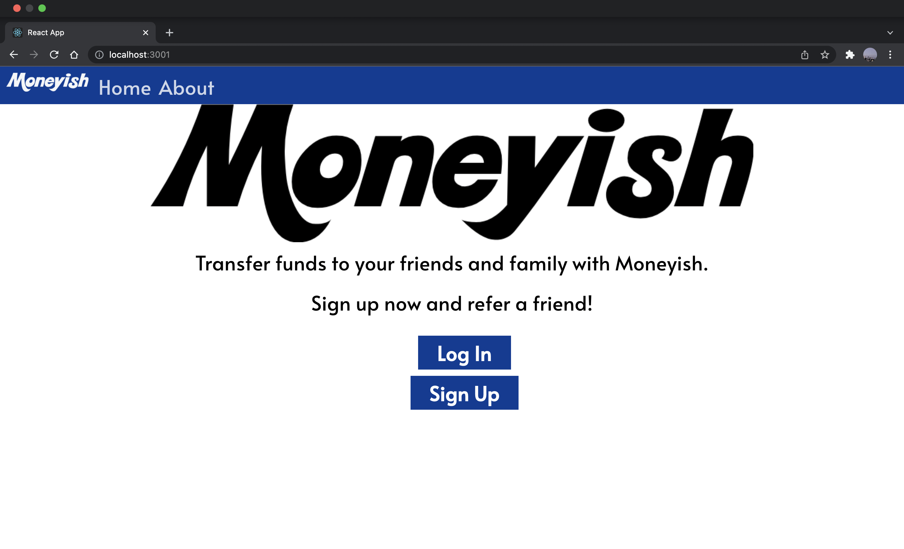 Moneyish homepage with a shown transaction